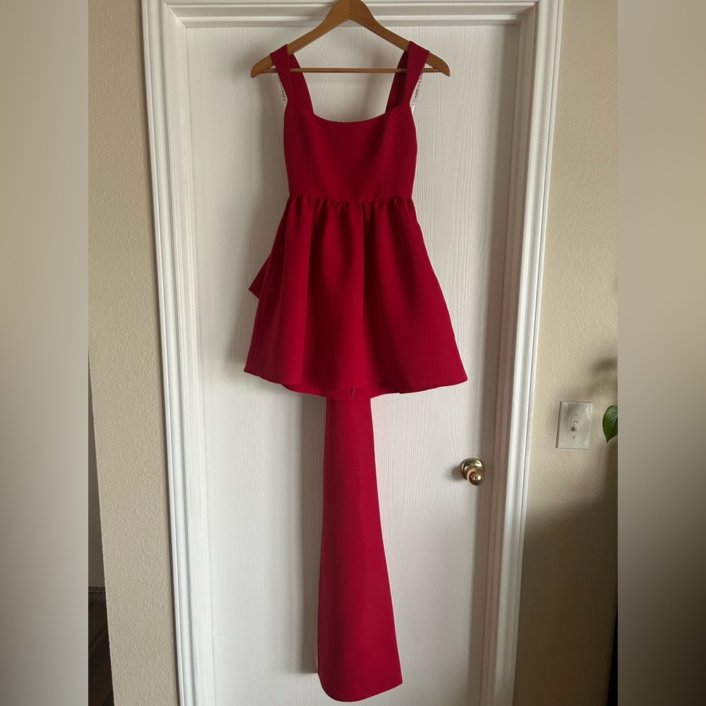 Sachin + Babi Blaine Bow Train Mini Dress | red | size 0 - Picture 4 of 13